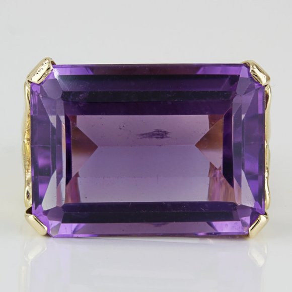 Vintage 14k Yellow Gold Emerald-cut Amethyst Cocktail Ring - Picture 3 of 8